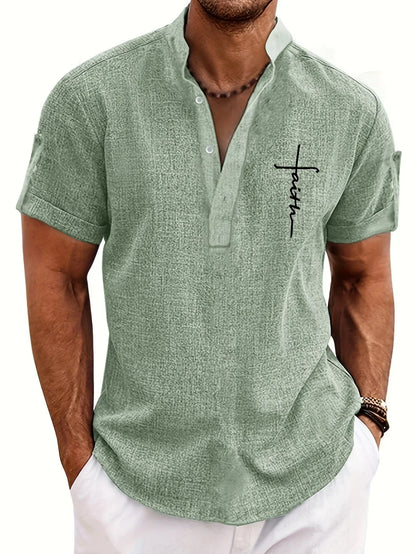 Adrián | Camisa elegante de manga corta con cuello mao