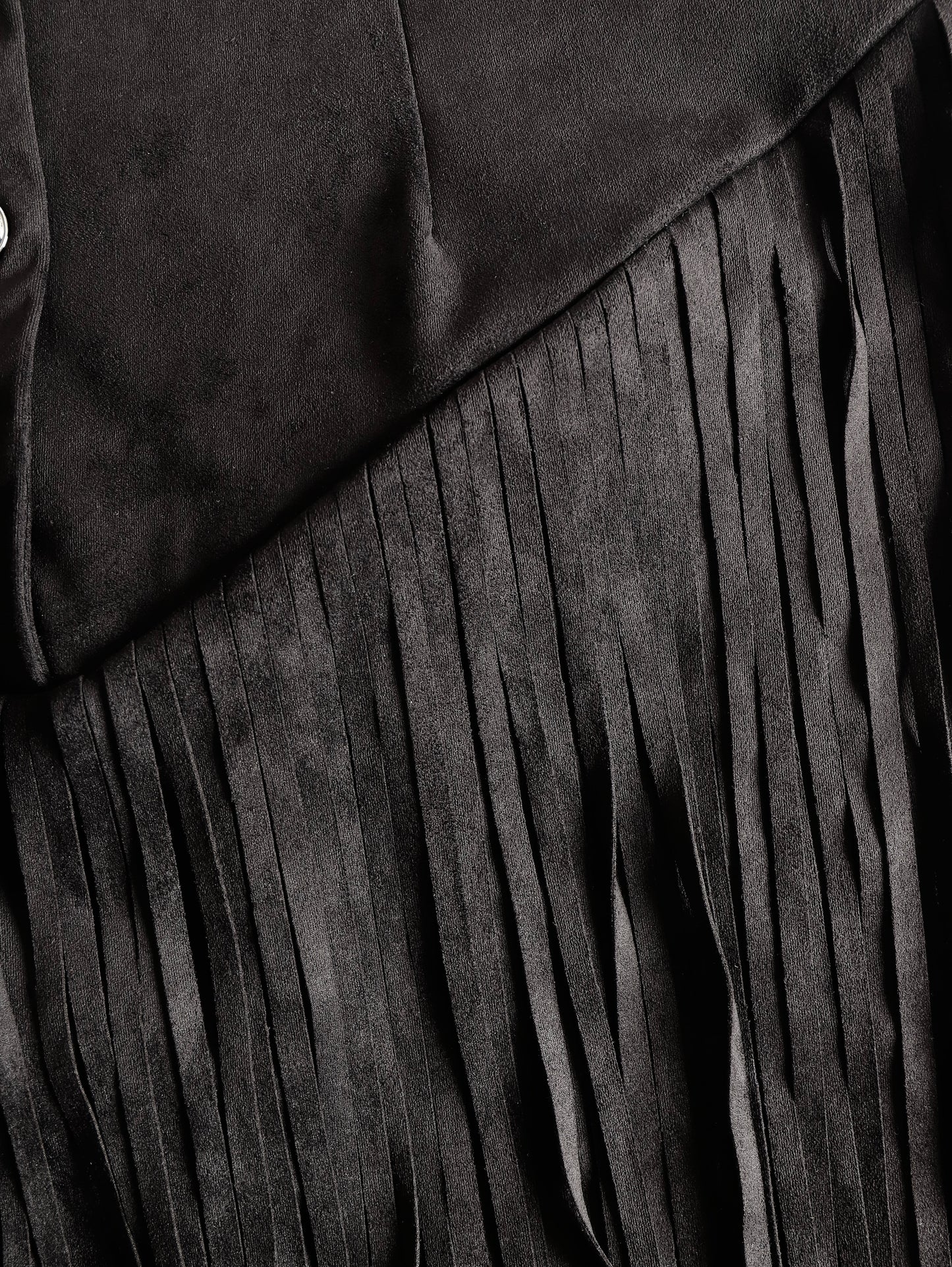 Vestido Mini Ante Sintético Negro con Flecos Western