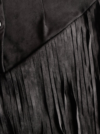 Vestido Mini Ante Sintético Negro con Flecos Western