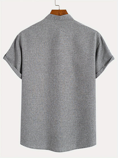Adrián | Camisa elegante de manga corta con cuello mao
