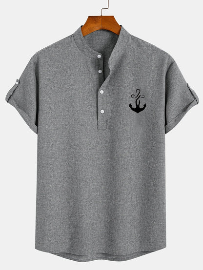 Adrián | Camisa elegante de manga corta con cuello mao