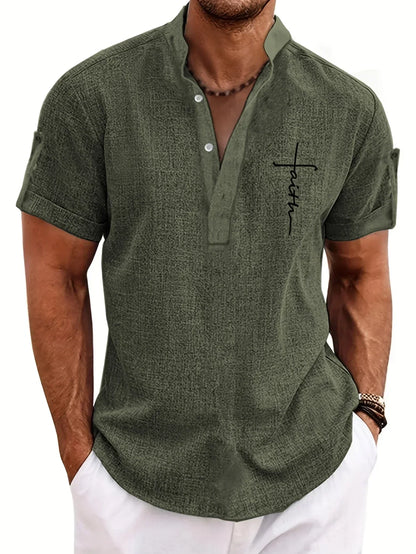 Adrián | Camisa elegante de manga corta con cuello mao