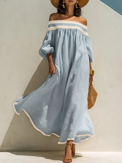 Lena · Vestido Maxi de Lino con Hombros Descubiertos