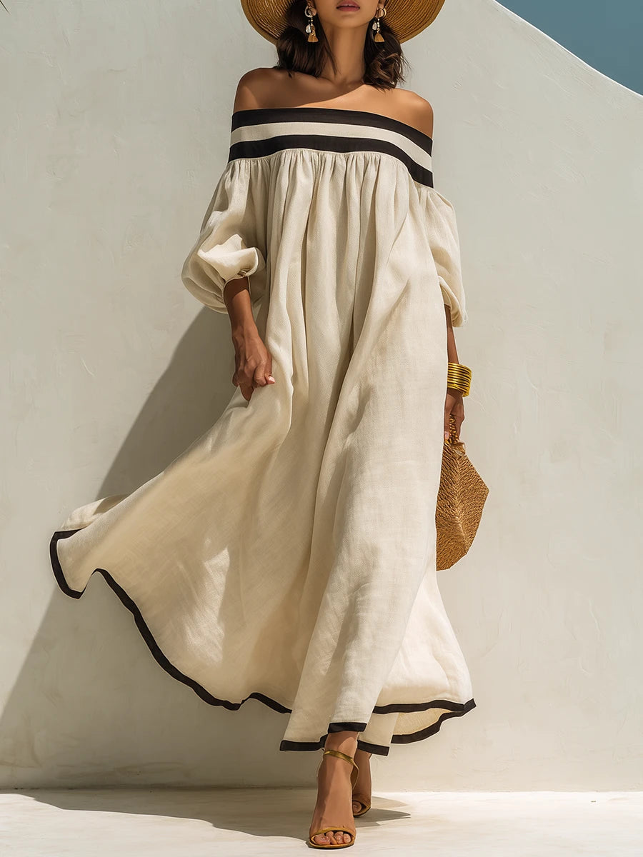 Lena · Vestido Maxi de Lino con Hombros Descubiertos