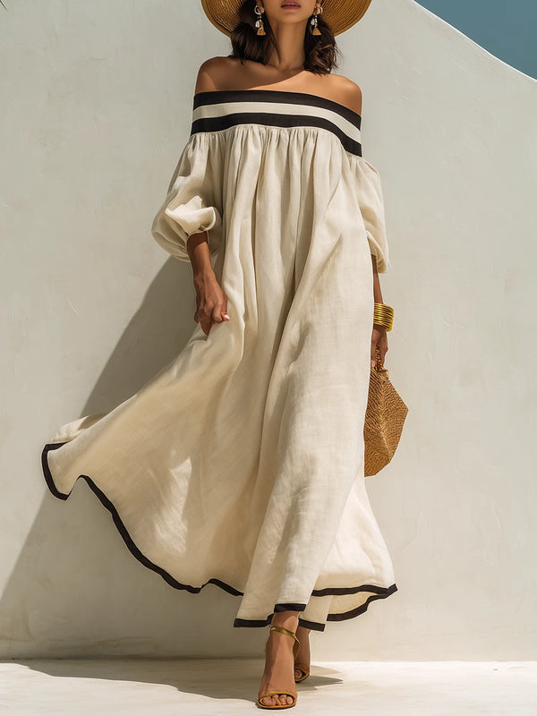 Lena · Vestido Maxi de Lino con Hombros Descubiertos