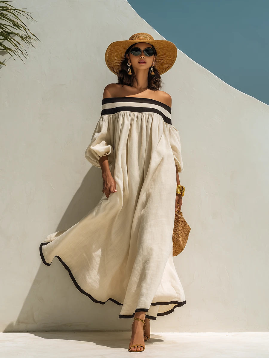 Lena · Vestido Maxi de Lino con Hombros Descubiertos