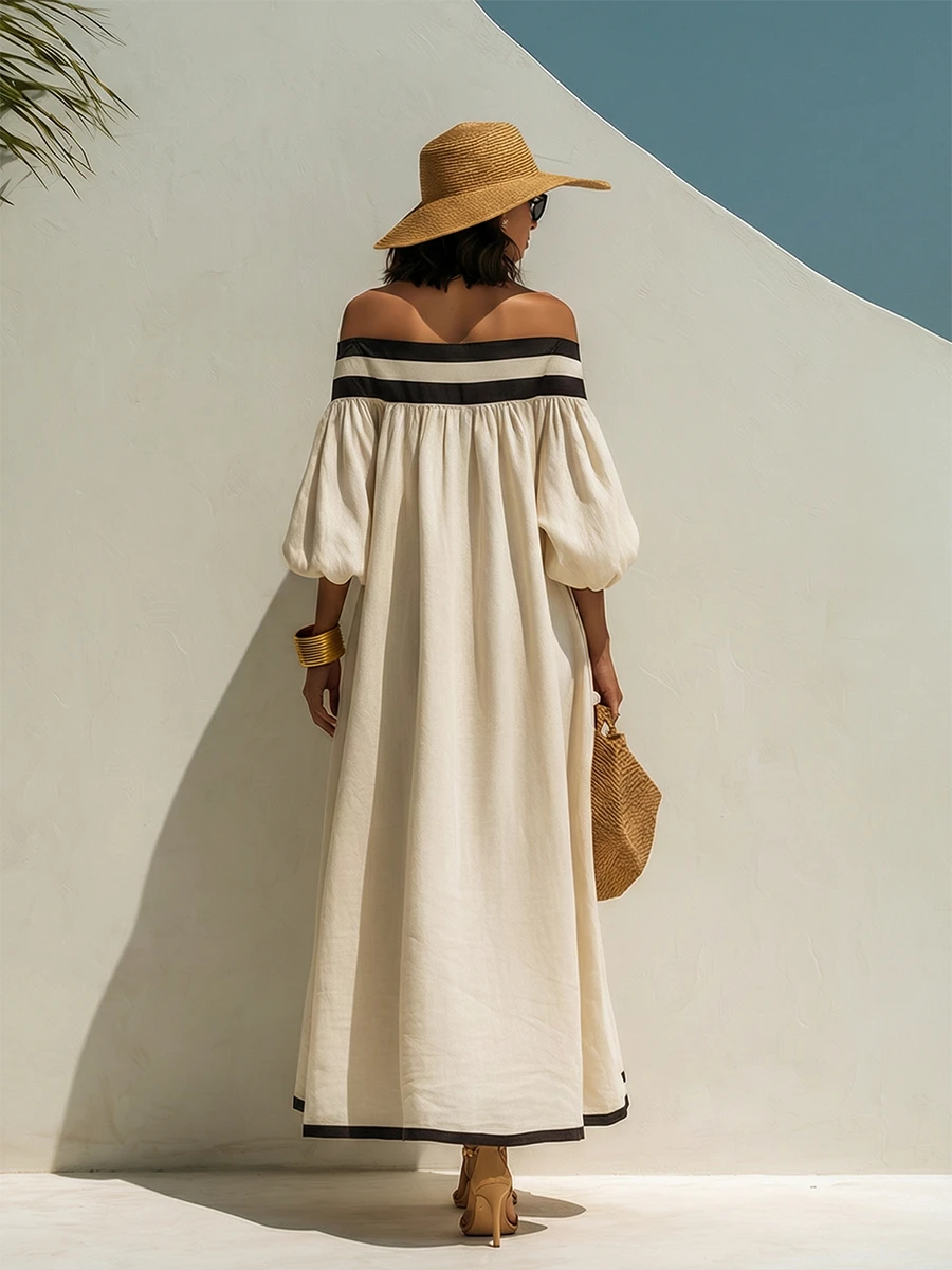 Lena · Vestido Maxi de Lino con Hombros Descubiertos