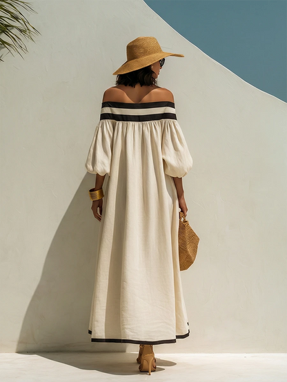 Lena · Vestido Maxi de Lino con Hombros Descubiertos