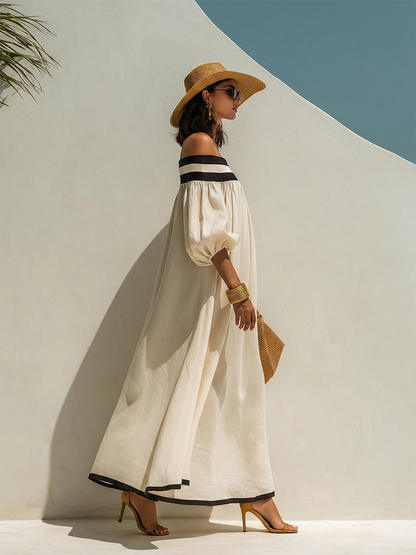 Lena · Vestido Maxi de Lino con Hombros Descubiertos