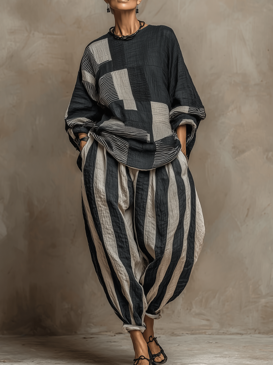 Nadia · Conjunto Holgado Color Block Gris