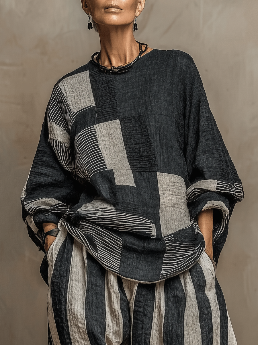 Nadia · Conjunto Holgado Color Block Gris
