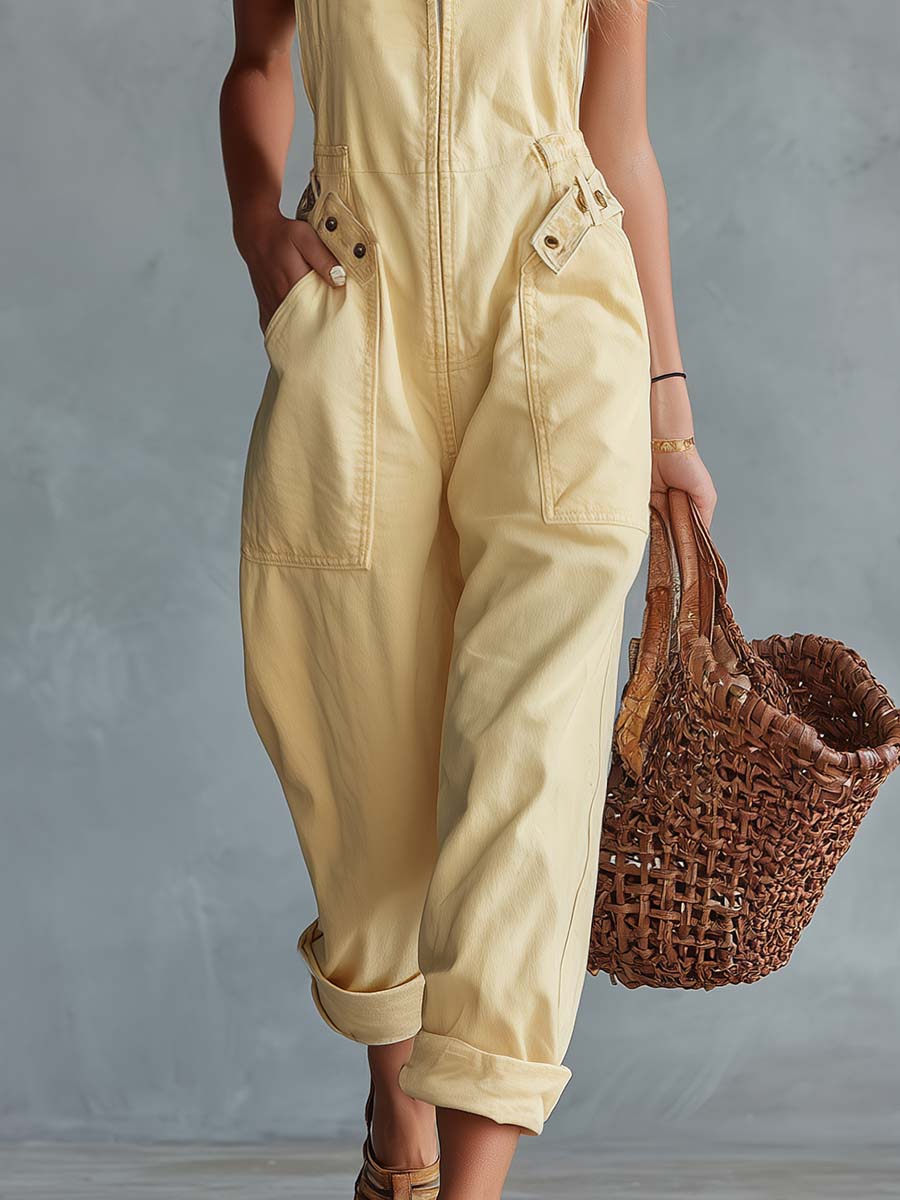 Andrea · Mono Denim con Escote Cuadrado y Cinturón