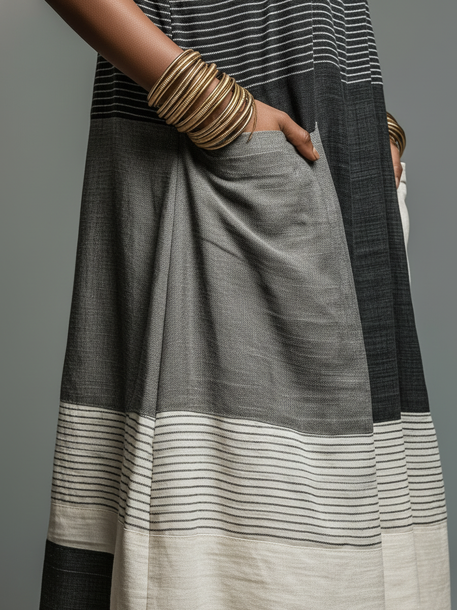 Nora · Vestido Maxi de Lino con Rayas Color Block