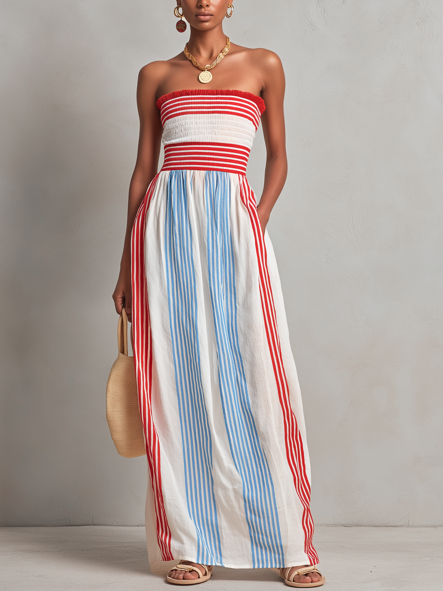 Lena · Vestido Maxi Sin Tirantes a Rayas