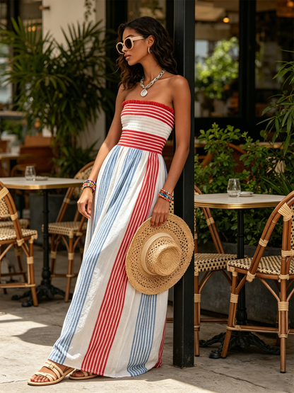 Lena · Vestido Maxi Sin Tirantes a Rayas