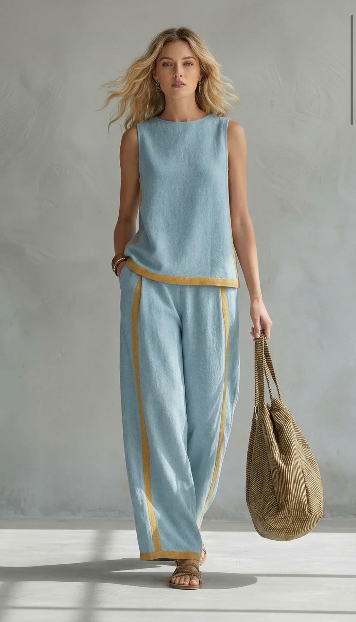 Leila |Conjunto elegante de lino y algodón en tonos grises
