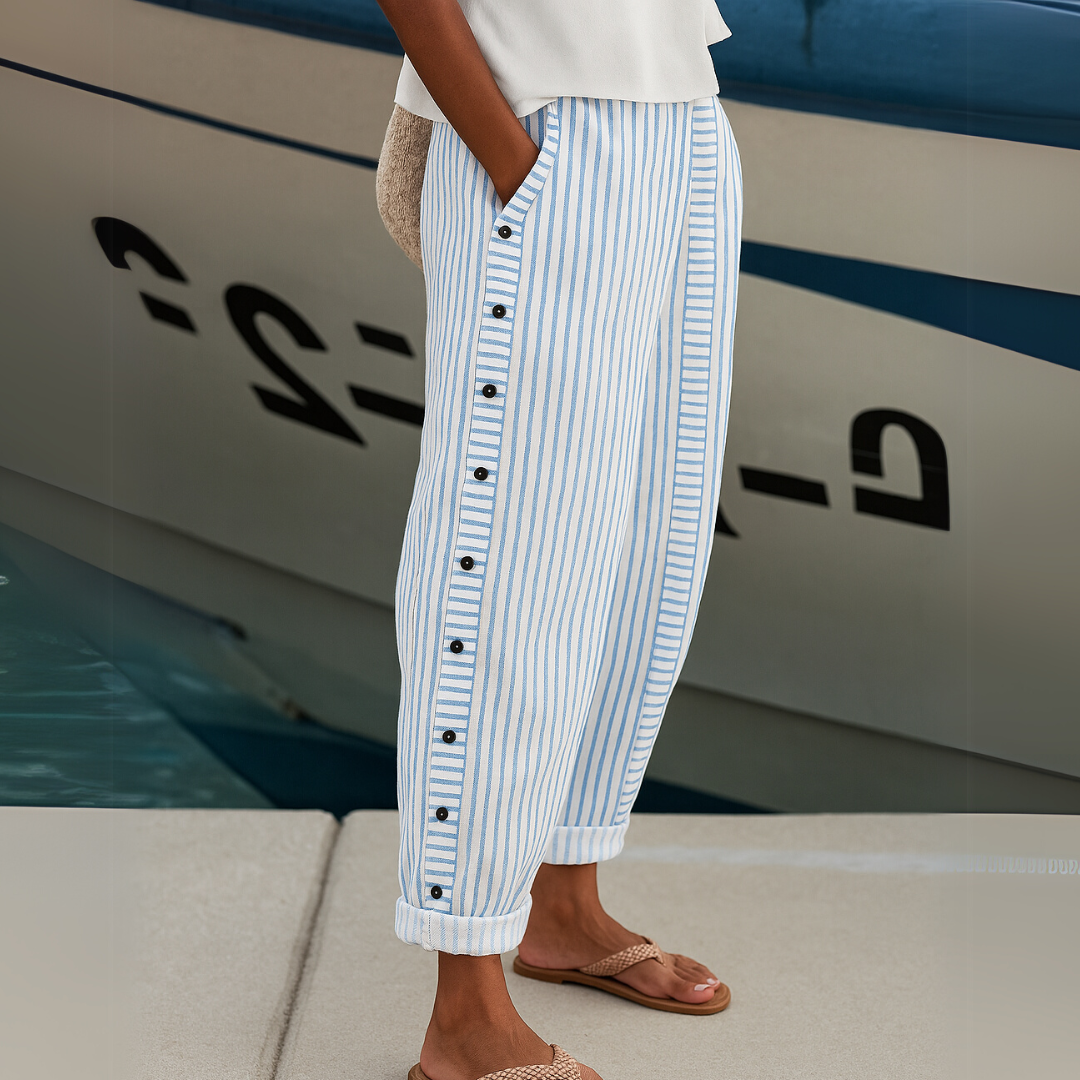Pantalón Rayas Fluido con Botones
