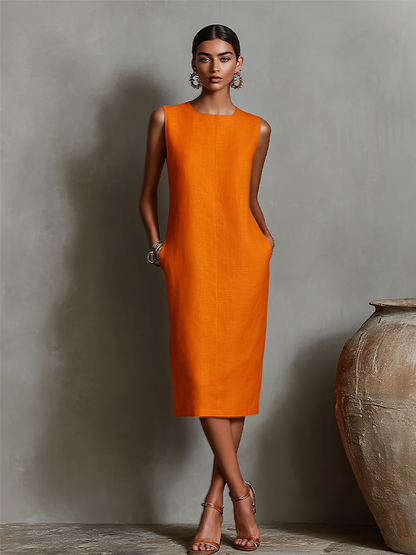 Sofía · Vestido Midi de Lino Sin Mangas con Bolsillos