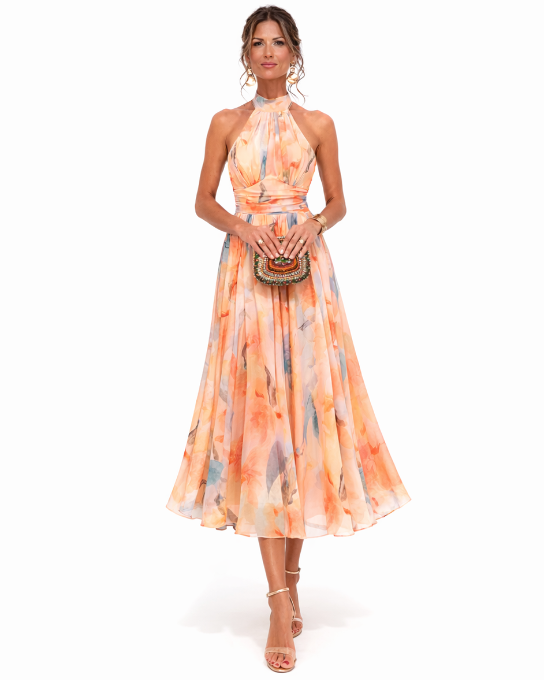 Aurora | Vestido Halter Acuarela Elegante