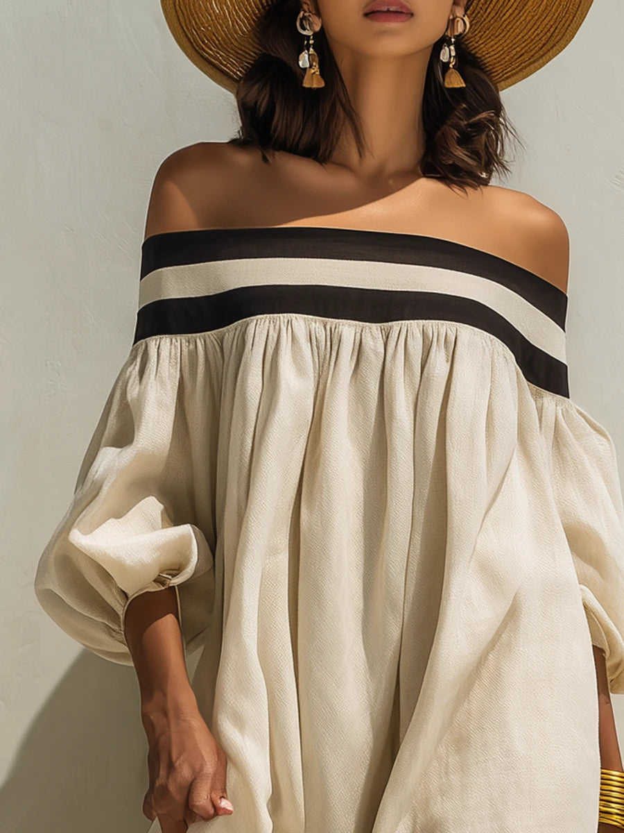 Lena · Vestido Maxi de Lino con Hombros Descubiertos