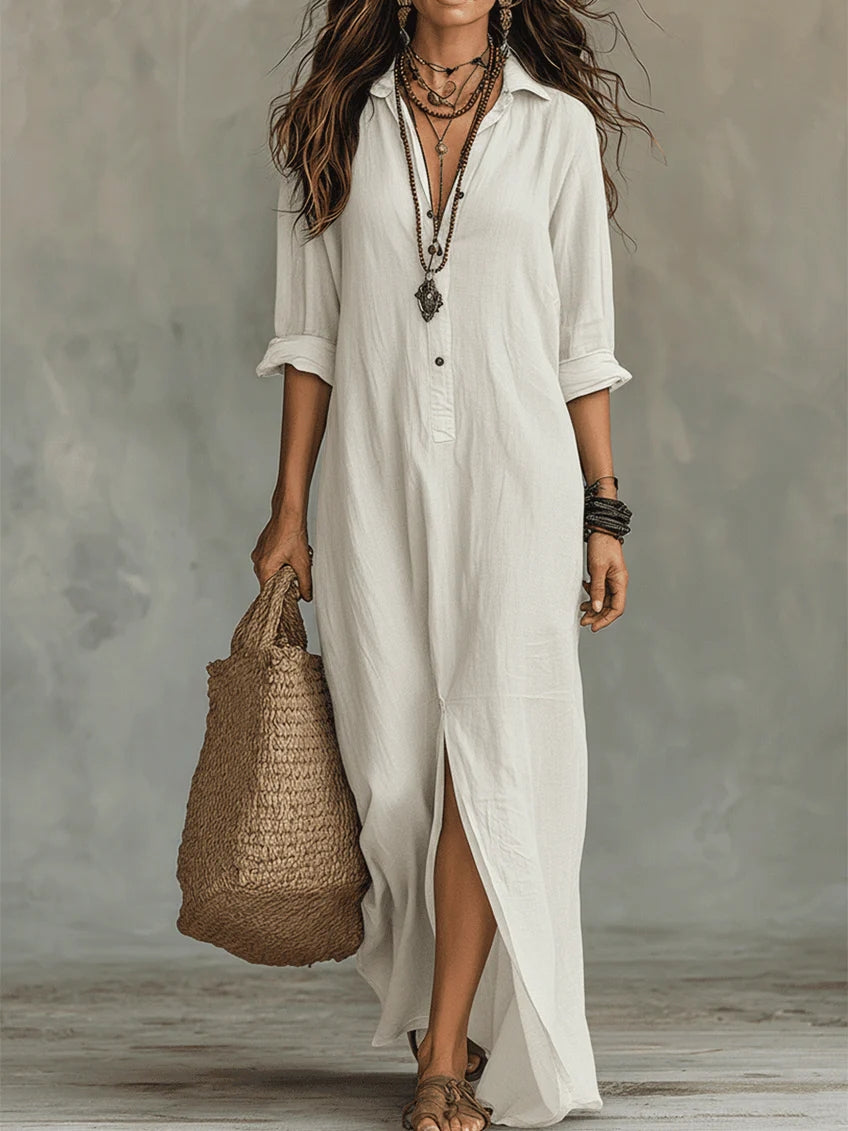 Soline | Vestido Maxi Negro Fluido con Botones