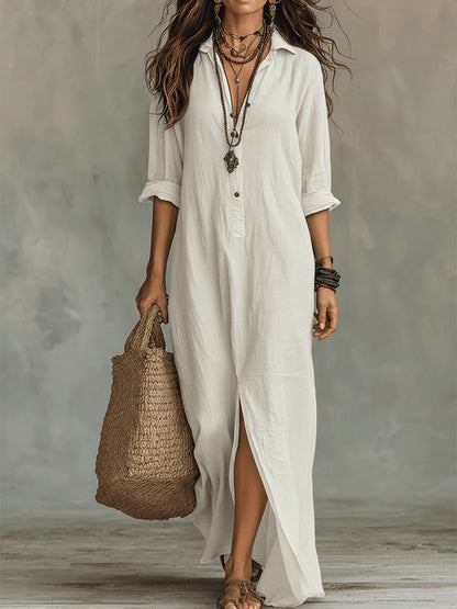 Soline | Vestido Maxi Negro Fluido con Botones