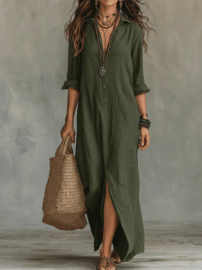 Soline | Vestido Maxi Negro Fluido con Botones