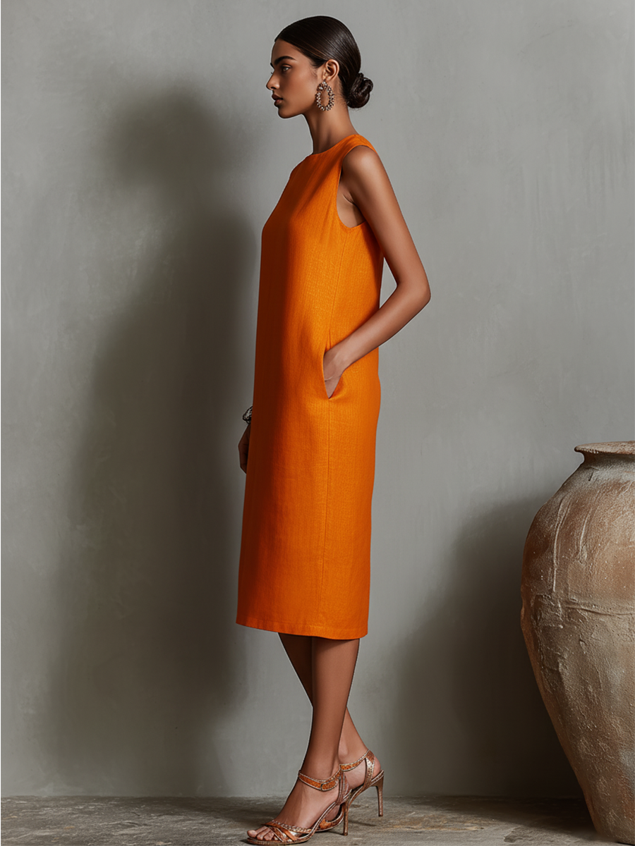 Sofía · Vestido Midi de Lino Sin Mangas con Bolsillos