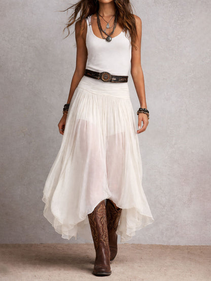 Vestido Maxi Negro Boho Western con Falda Semitransparente