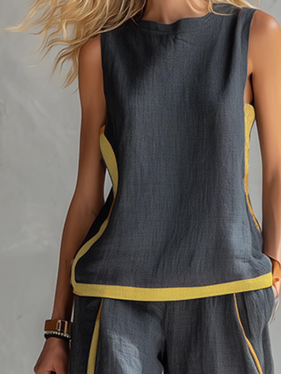 Leila |Conjunto elegante de lino y algodón en tonos grises