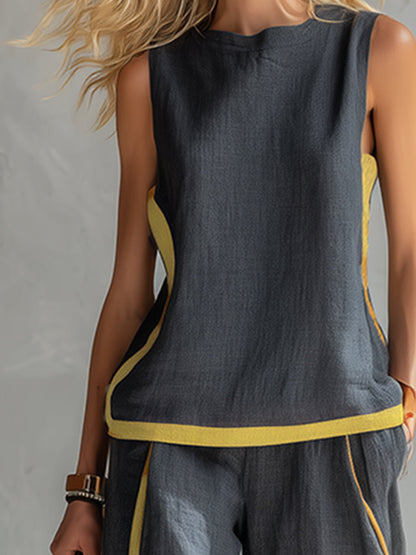 Leila |Conjunto elegante de lino y algodón en tonos grises