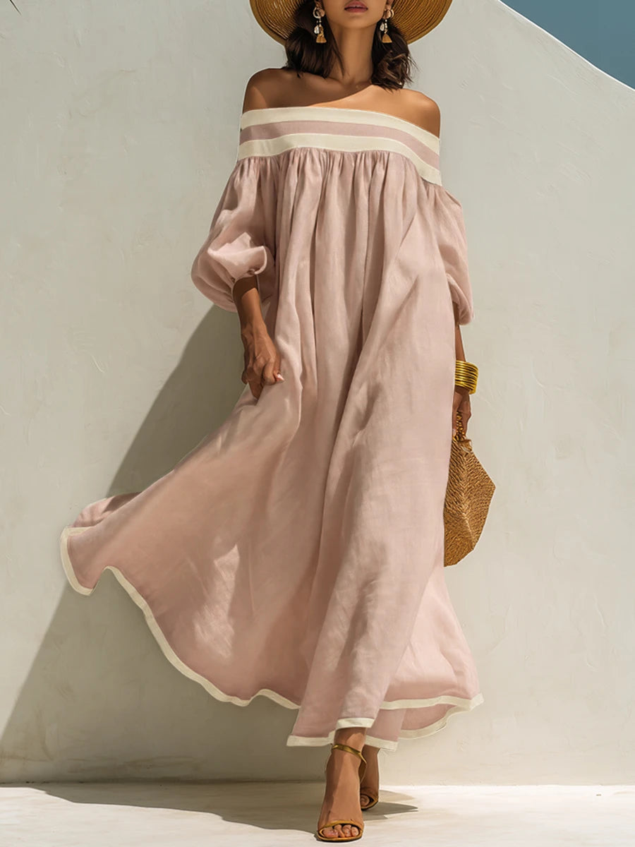 Lena · Vestido Maxi de Lino con Hombros Descubiertos