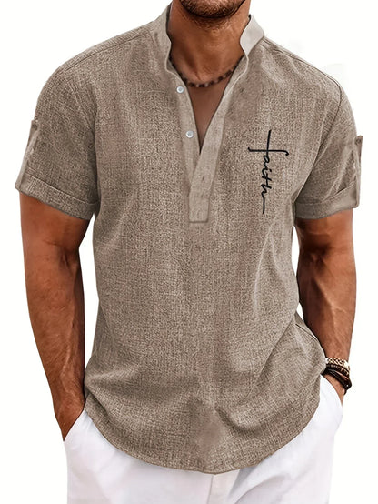 Adrián | Camisa elegante de manga corta con cuello mao