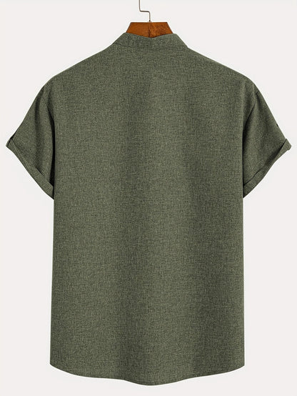 Adrián | Camisa elegante de manga corta con cuello mao