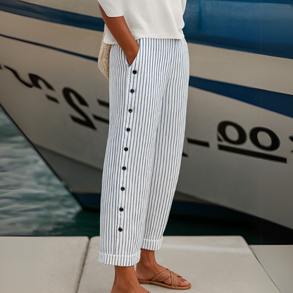 Pantalón Rayas Fluido con Botones