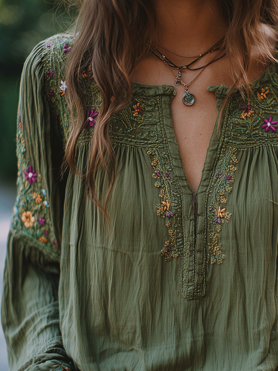 Manuela · Camisa bordada con flores bohemias