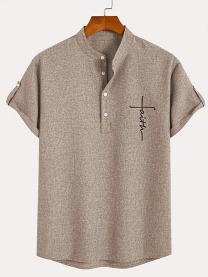 Adrián | Camisa elegante de manga corta con cuello mao
