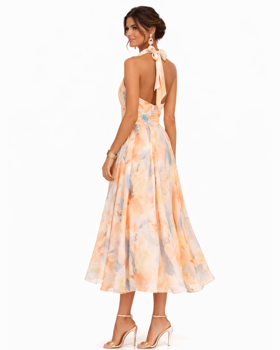 Aurora | Vestido Halter Acuarela Elegante