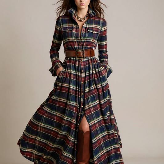 Giovanna. Vestido maxi de cuadros