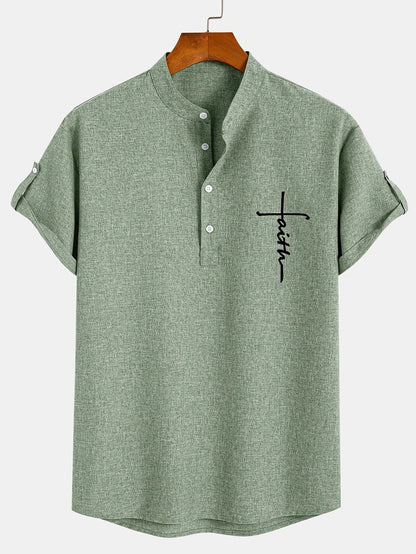 Adrián | Camisa elegante de manga corta con cuello mao