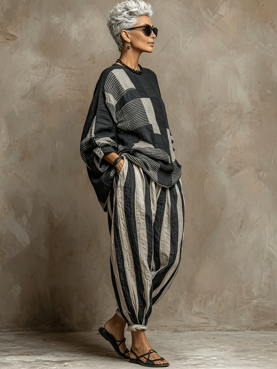 Nadia · Conjunto Holgado Color Block Gris
