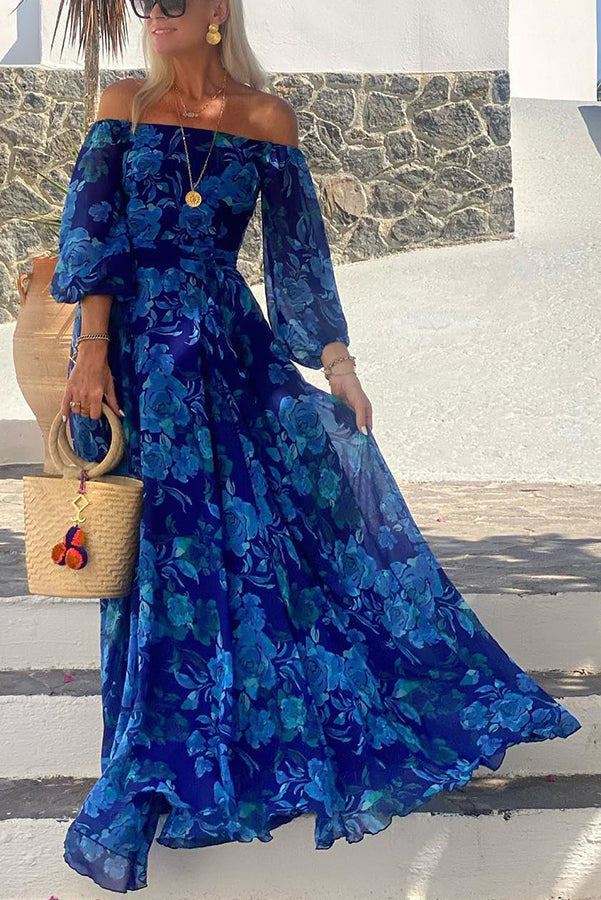 Luna | Vestido Maxi Floral con Mangas Descubiertas