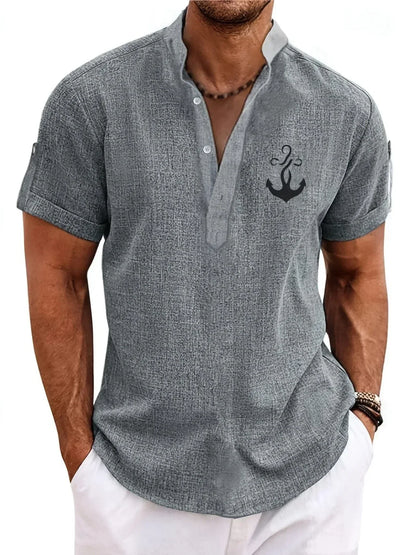 Adrián | Camisa elegante de manga corta con cuello mao