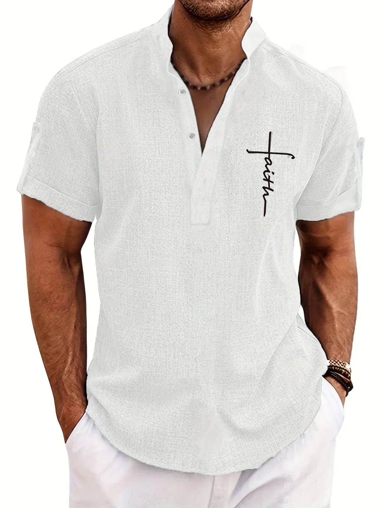 Adrián | Camisa elegante de manga corta con cuello mao