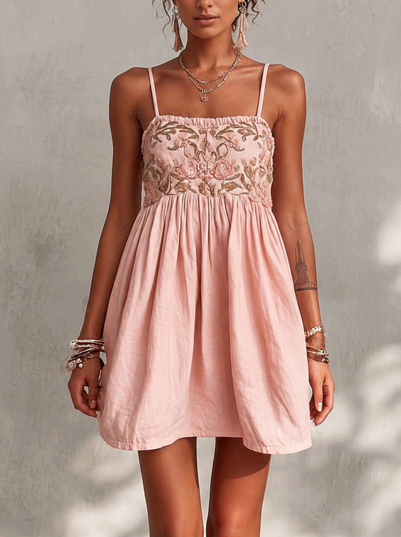 Nadia · Vestido Mini Camisero con Bordado