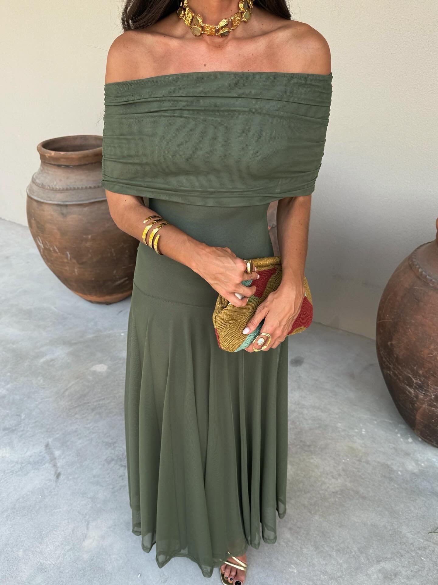 Toledo · Vestido Maxi Envolvente Verde Estampado