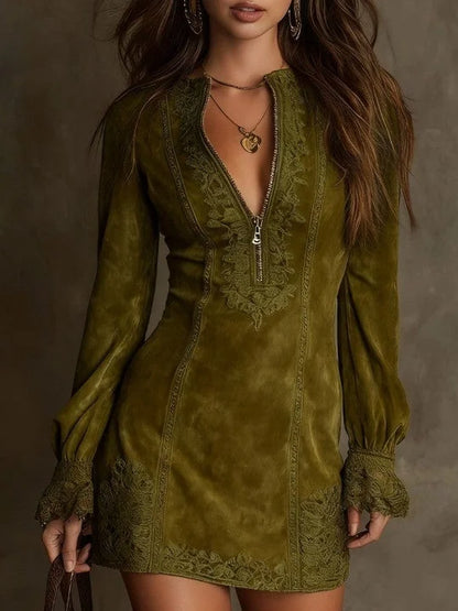 Giulia.Vestido mini efecto ante con encaje