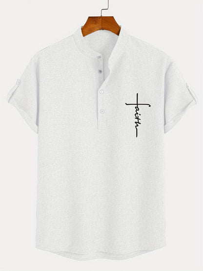 Adrián | Camisa elegante de manga corta con cuello mao