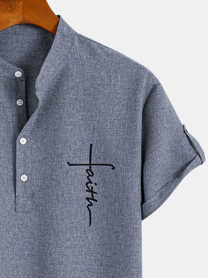 Adrián | Camisa elegante de manga corta con cuello mao