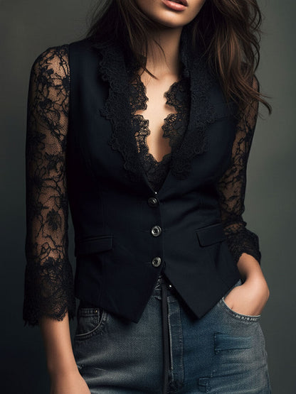 Claudia · Blazer Negro con Encaje